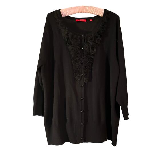 RED Woman Ruffle Cardigan Sweater Womans 2 X Black Long Sleeve Super Soft - Picture 1 of 9
